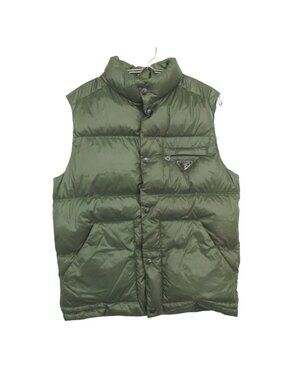 Prada Sports Down Vest Triangle Logo Nylon Zip Up Green 48 M Khaki